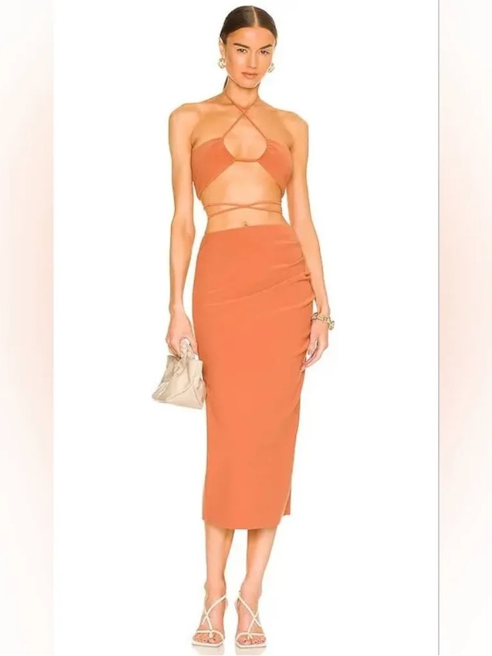 Bec + Bridge Alba Crop Top & Midi Skirt in Burnt Orange